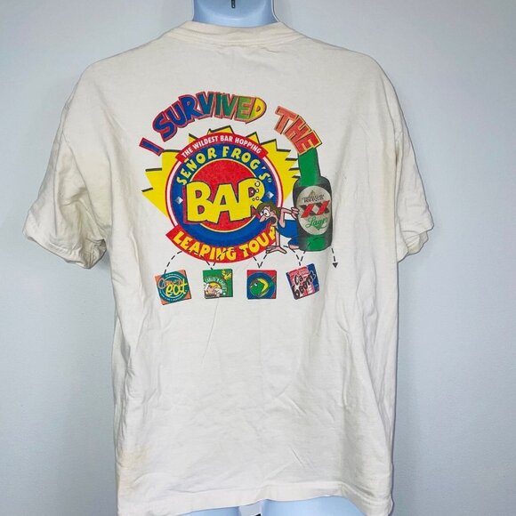 Vintage 90s I Survived Senor Frogs Bar Tour Mens L T-Shirt White - Picture 1 of 11